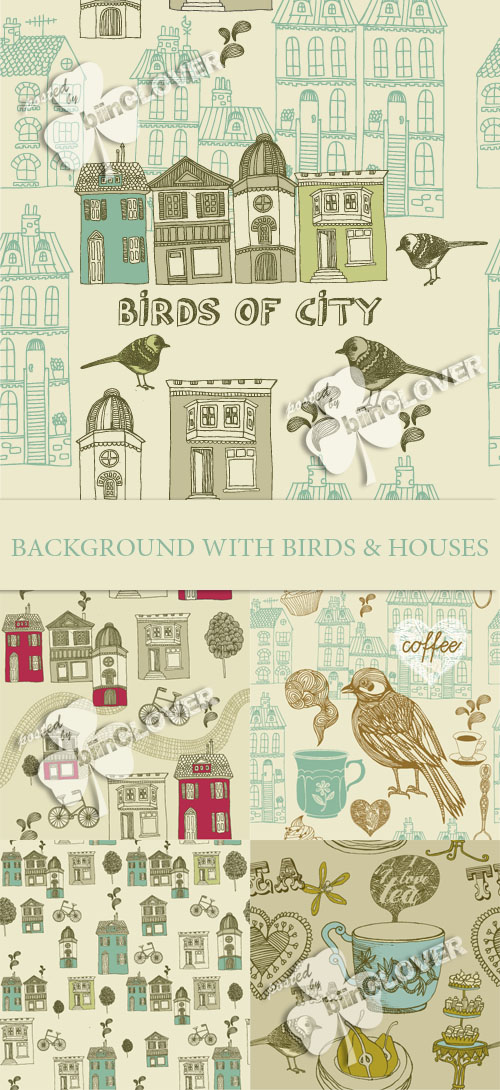 Background with birds and houses 0121