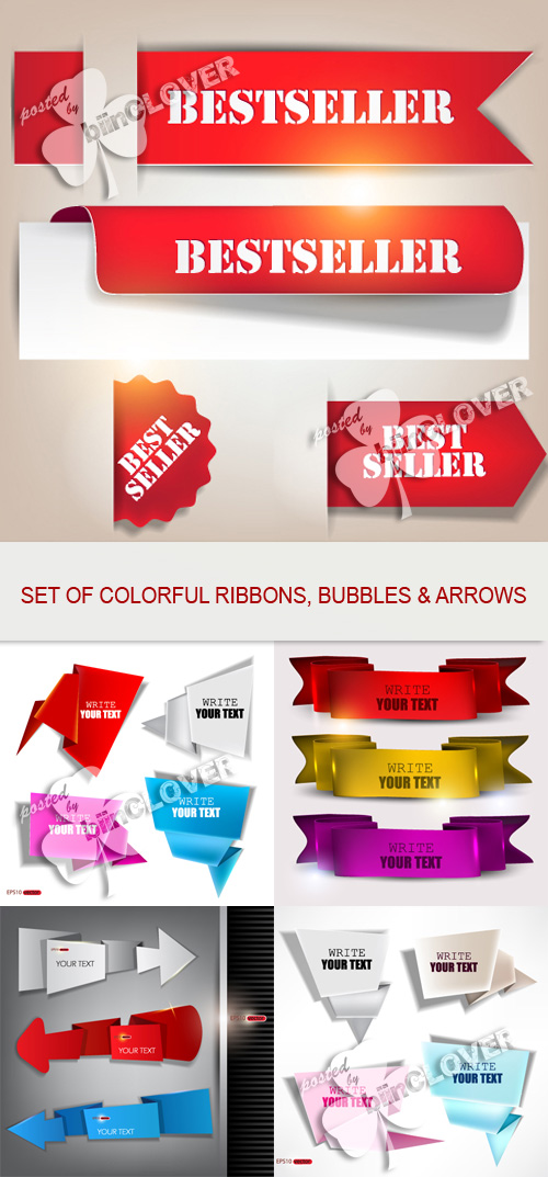 Set of colorful ribbons, bubbles and arrows 0131