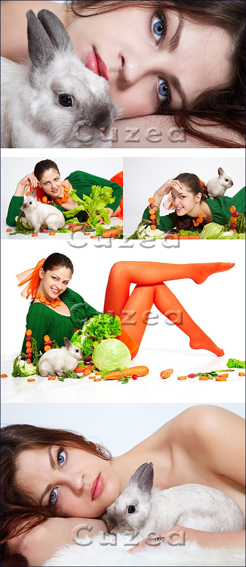   / Girl and pygmy rabbit - Stock photo