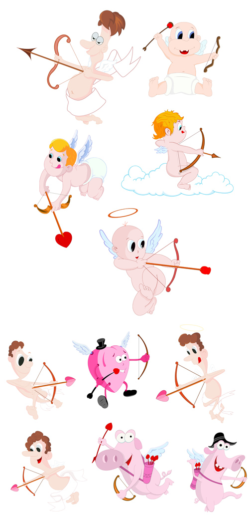 Valentine Cupid Characters Vector Set 1