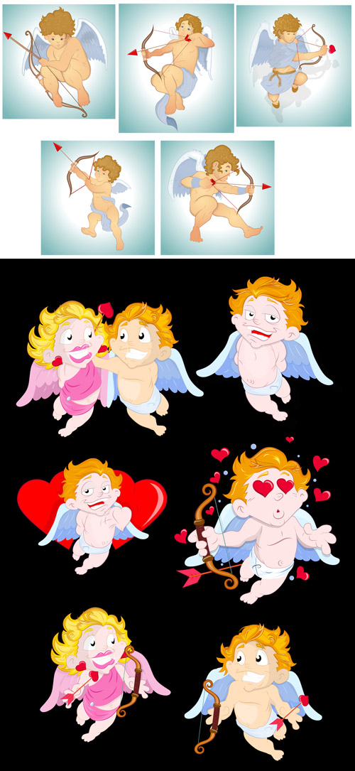 Valentine Cupid Characters Vector Set 2