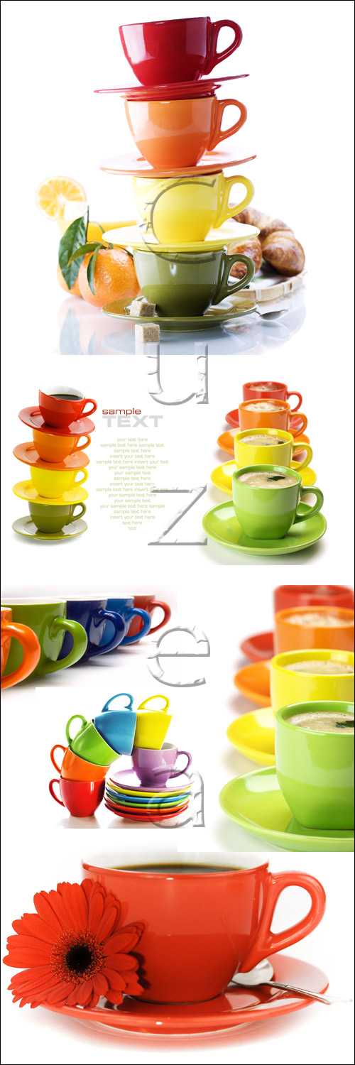       / Color cups and place for text - stock photo