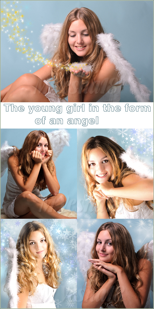     ,   / The young girl in the form of an angel, raster clipart