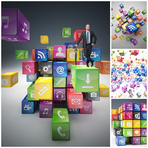 People and icon cubes - stock photo