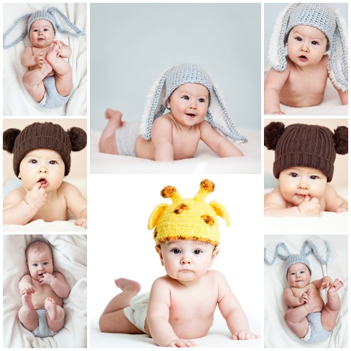 Baby in the rabbit hat - stock photo