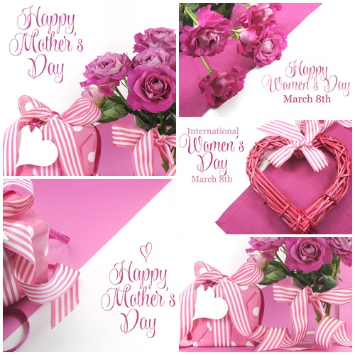 Beautiful pink gift and roses - stock photo