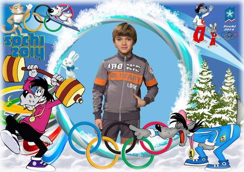 Детская рамка олимпиады с героями ну погоди - Я участник зимних игр в Сочи