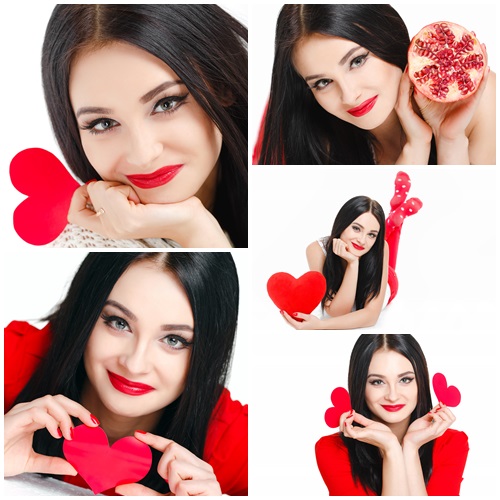 Portrait of Love and valentines day woman holding heart smiling - stock photo