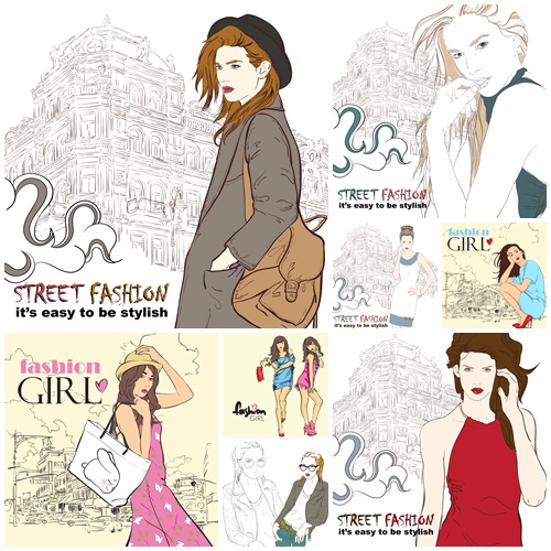 Fashion girl in the town - vector stock