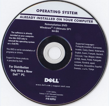 Dell Windows 7 Ultimate 64 Bit Reinstallation DVD