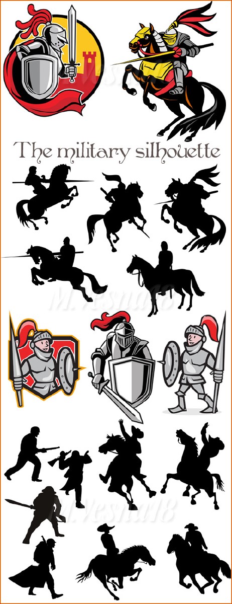      ,    /  The knight with a shield and silhouettes soldiers vector clipart 