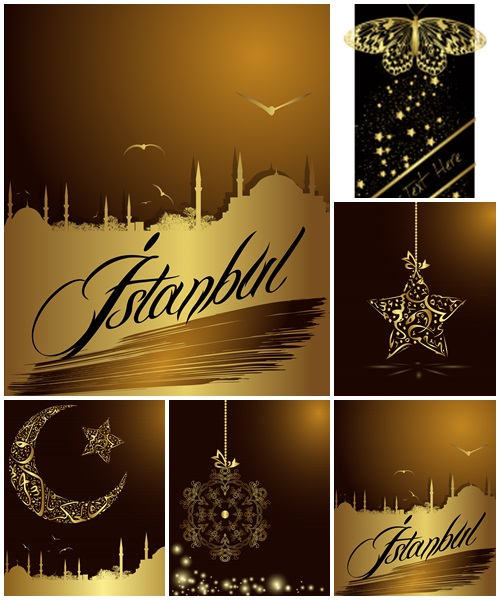 Silhouette of Istanbul in golden color - vector stock