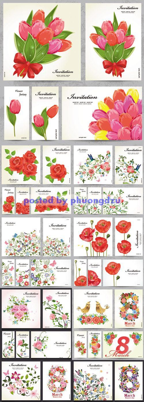 Cards with Flowers Vector 4