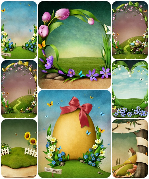 Illustration or background with spring floral frame - stock photo