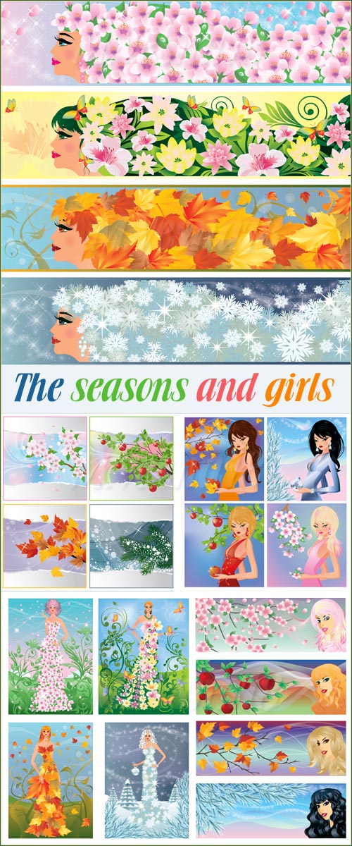    ,   /The seasons and girls vector clipart