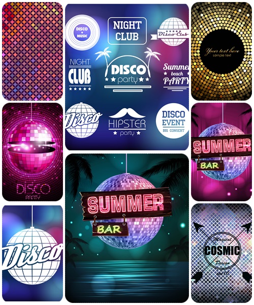 Disco labels and backgrounds  - vector stock