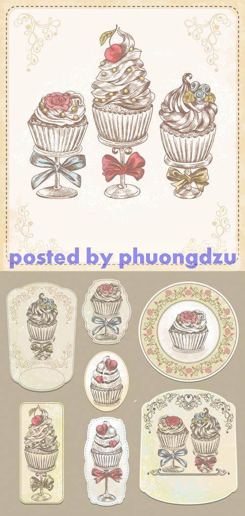 Labels with Cupcakes Vector 8