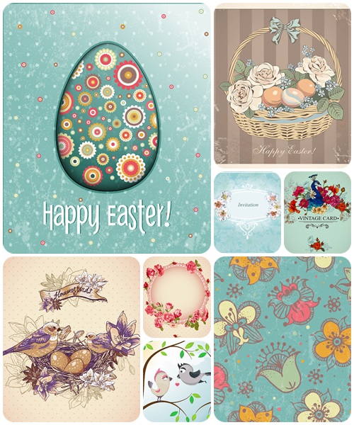 Set of spring and easter vintage elements, 23  - vector stock