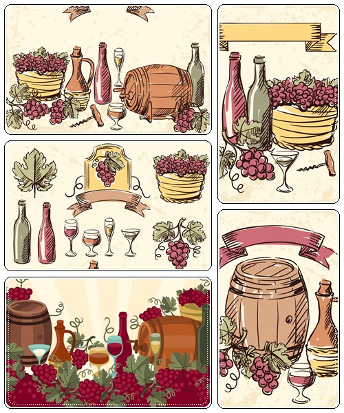 Wine bottles and grape hand drawn illustration  - vector stock