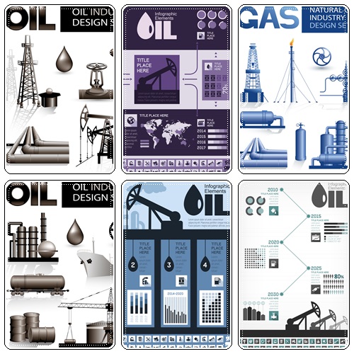 Design set of oil and natural gas industry vector images - vector stock